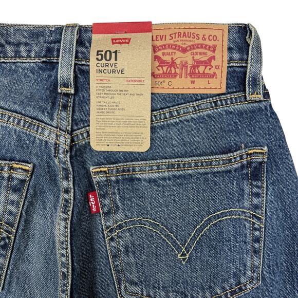 NWT LEVI'S 501 Curvy Straight Leg Jean Size 25 Medium Indigo Studded Design - Picture 9 of 10